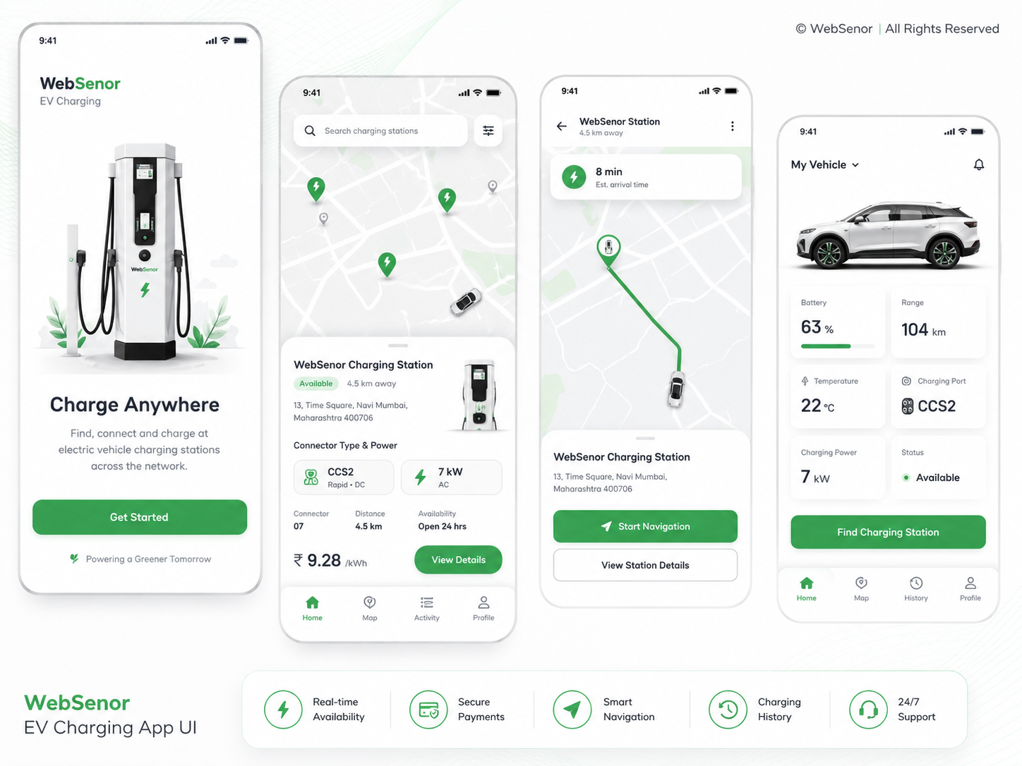 WebSenor EV Charging App wallet and payment history