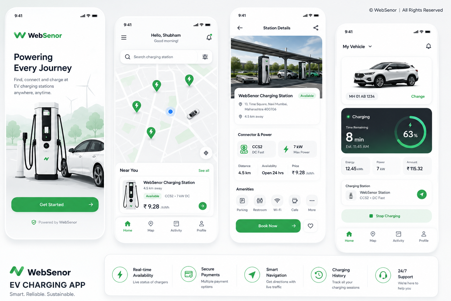 WebSenor EV Charging App onboarding screen