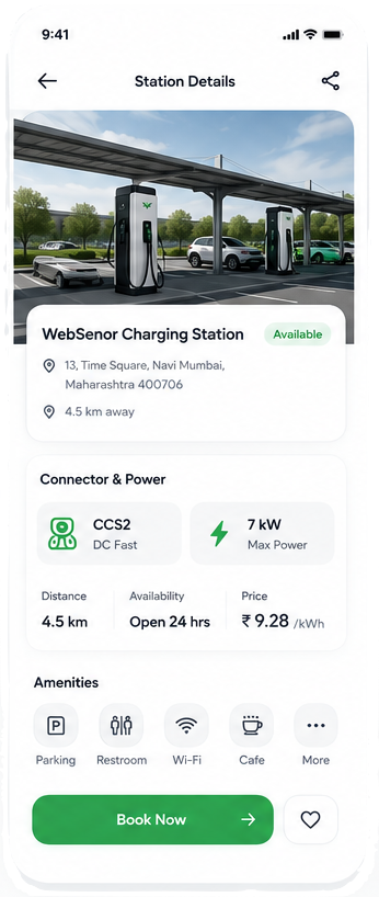 WebSenor EV Charging App station details screen
